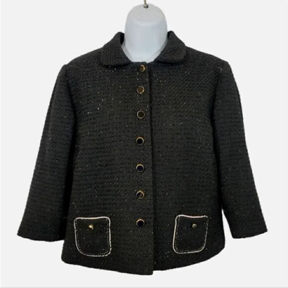 Kinder Aggugini Retro Iridescent Tweed Button Down Black Blazer Jacket Size L - Picture 2 of 10